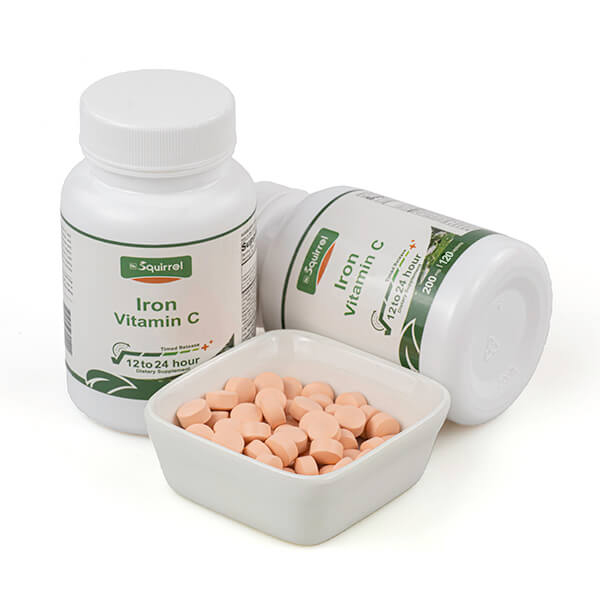 Vitamine C 200 mg avec fer 50 mg 120 comprimés Caplet à libération prolongée facile sur l'estomac et moins de constipation